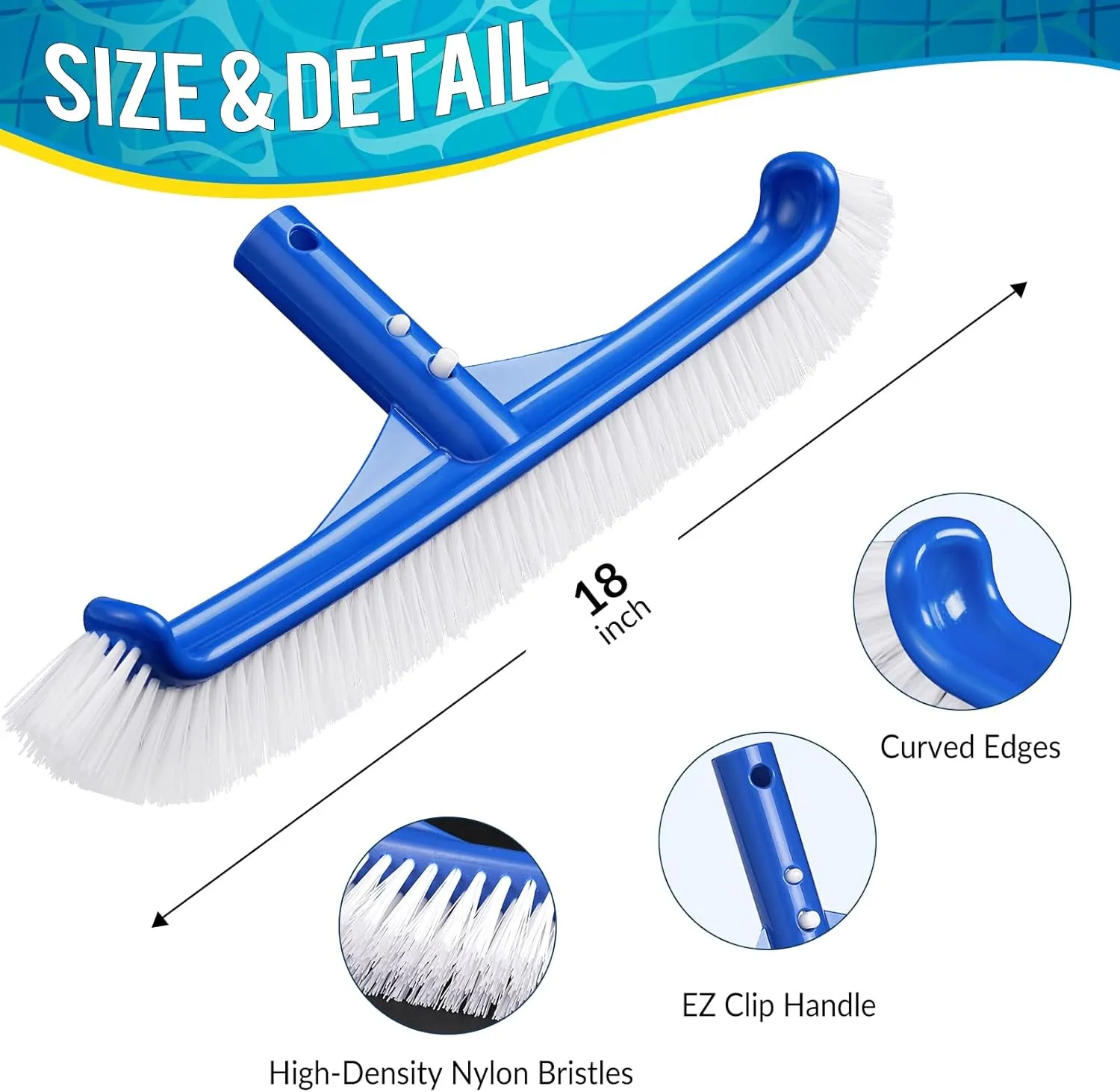 Tavaleu Swimming Fine Mesh Pool Skimmer Net with 4 Section Adjustable Telescopic Poles, 18" Professional Pool Brush (NO Pole) for Above Ground Pools, Ponds, Spas, Hot Tubs