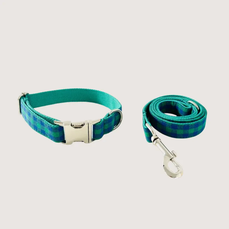 Teal Gingham Bow Tie Dog Collar Collection