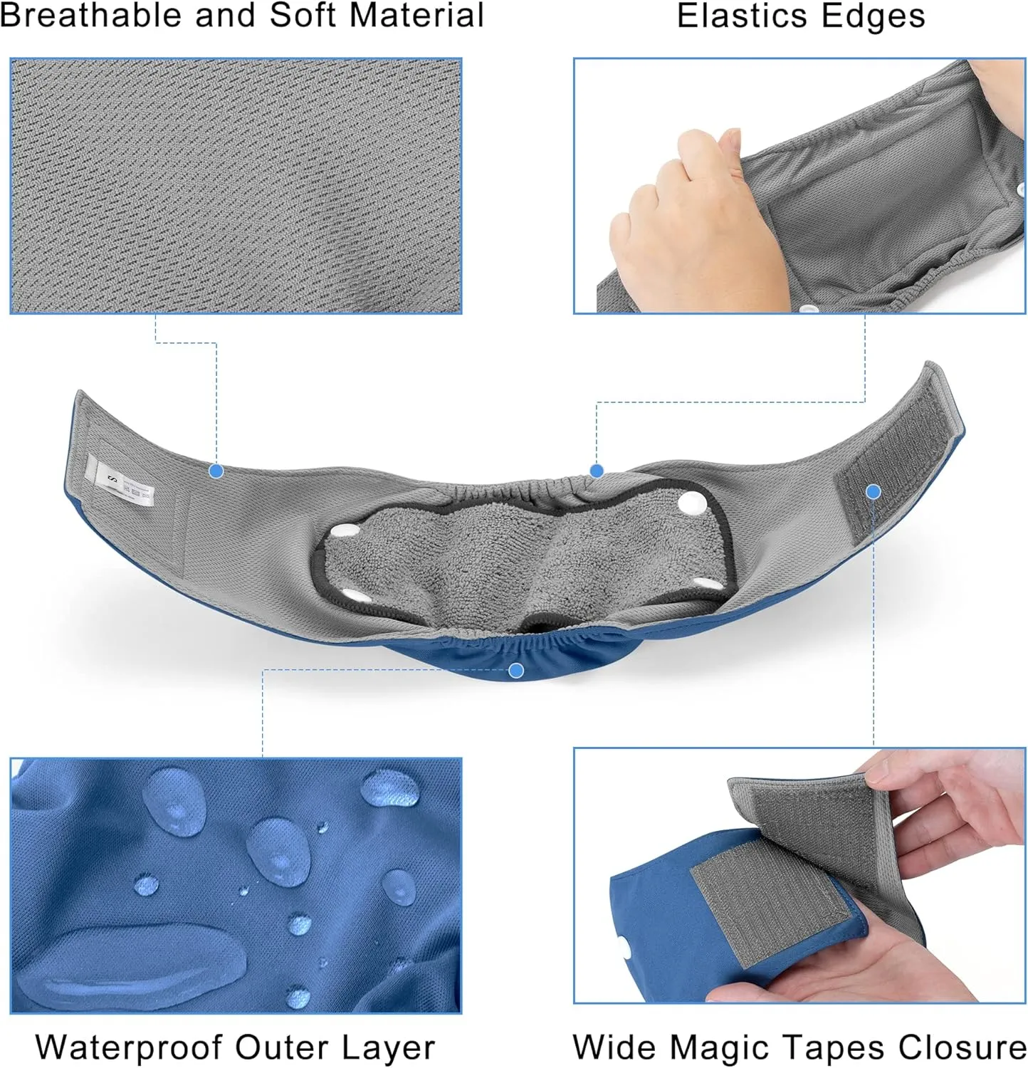 Teamoy Belly Bands for Male Dogs with Removable Pads, Reusable Washable Puppy Dog Diaper Wraps with Gray Lining(Pack of 3),S