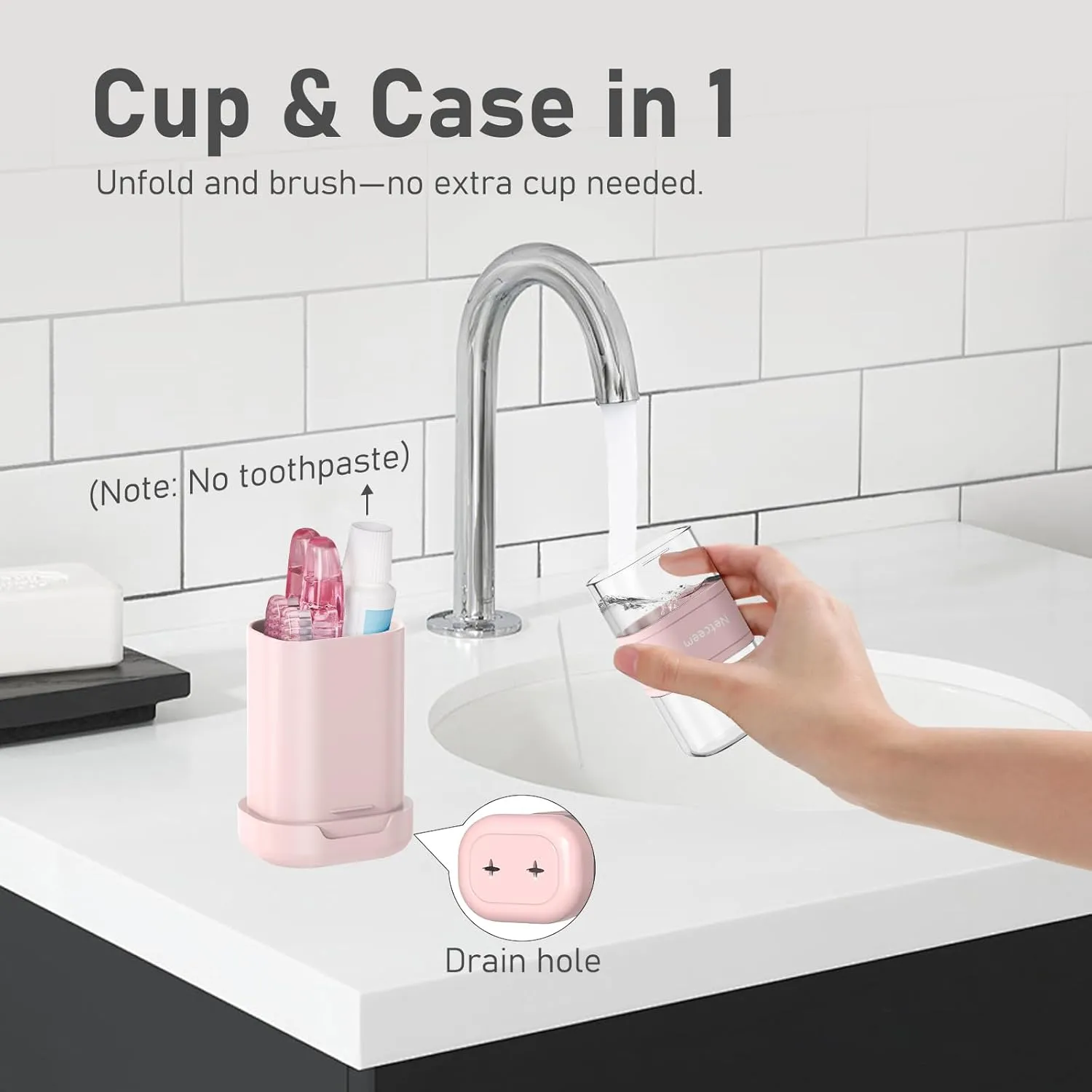 Toothbrush Case Kit Portable Folding Tooth Brush Holder for Travel and Toothpaste Cover Container with Mouthwash Cup, Compact Oral Clean Tools Organizer for Camping, Trips, School, Home (1Pack