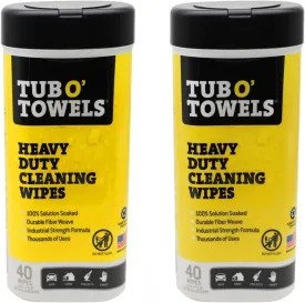 Tub O' Towels Heavy-Duty Multi-Surface Cleaning Wipes, 7" x 8", 40 Count Canister, Removes Grease, Grime, Tough Stains, Durable Disposable White Wipes for Home, Garage, Outdoor Cleaning Tasks, 2-Pack