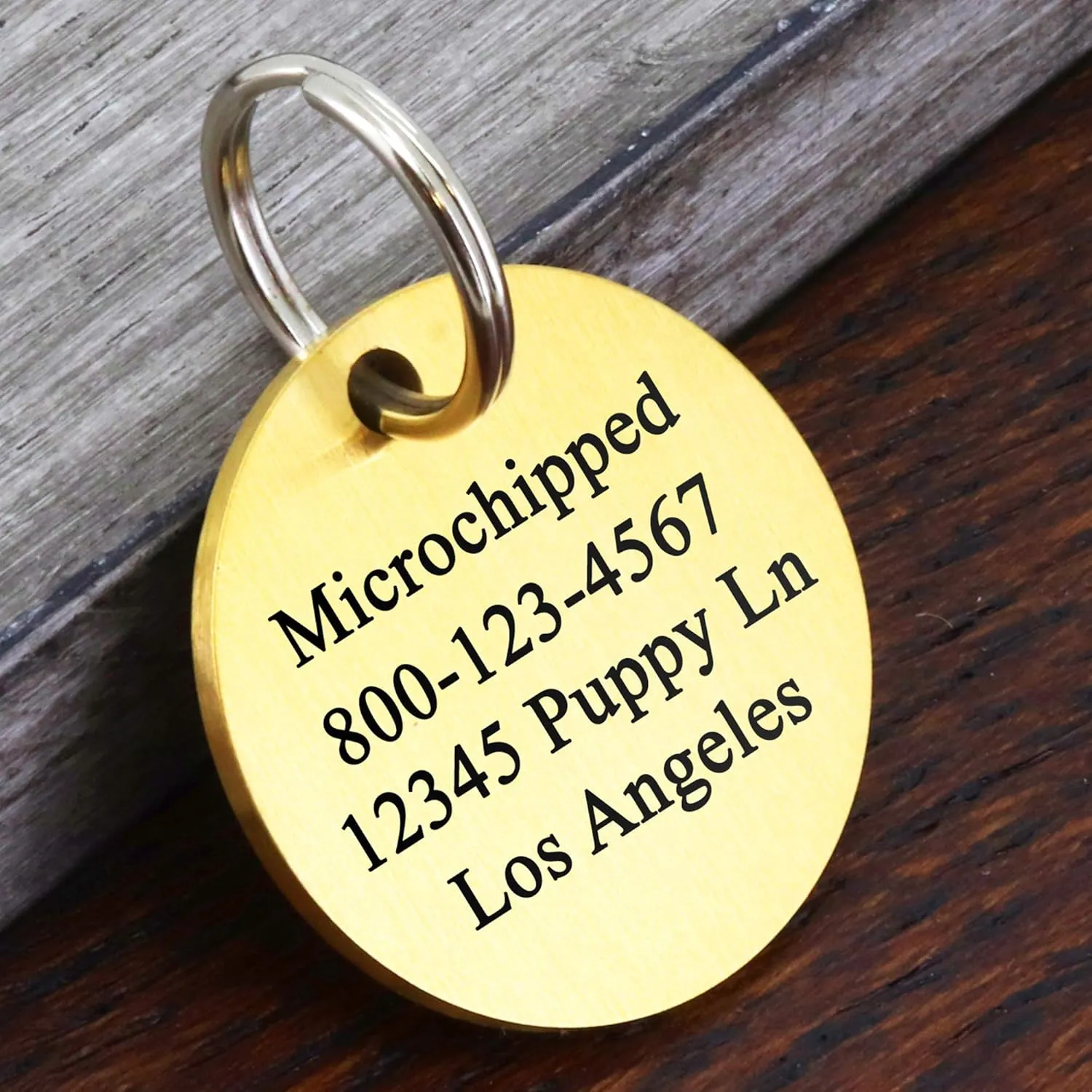 Ultra Joys Custom Personalized Pet ID Tag - Brushed Stainless Steel Round Tag, Gold Medium