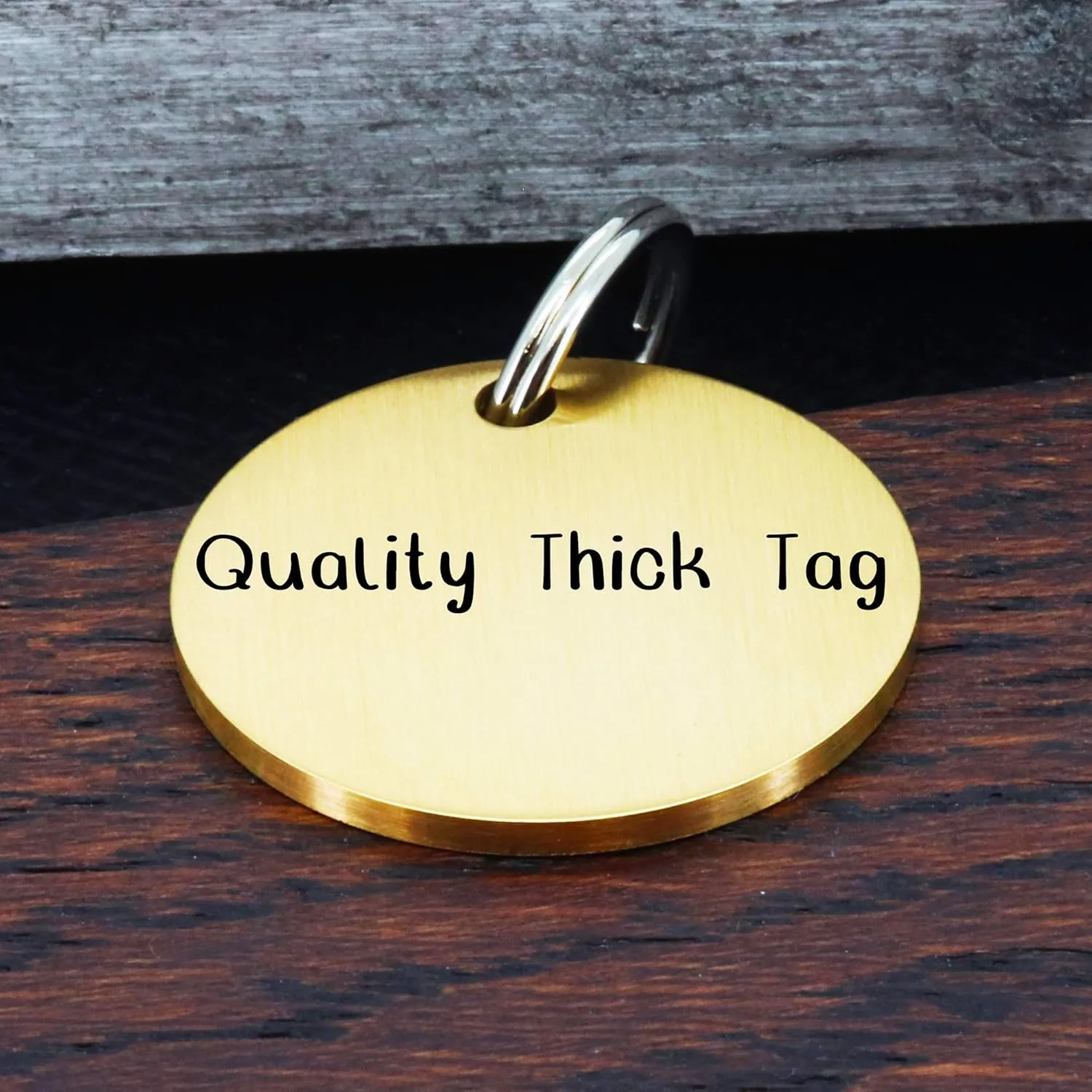 Ultra Joys Custom Personalized Pet ID Tag - Brushed Stainless Steel Round Tag, Gold Medium