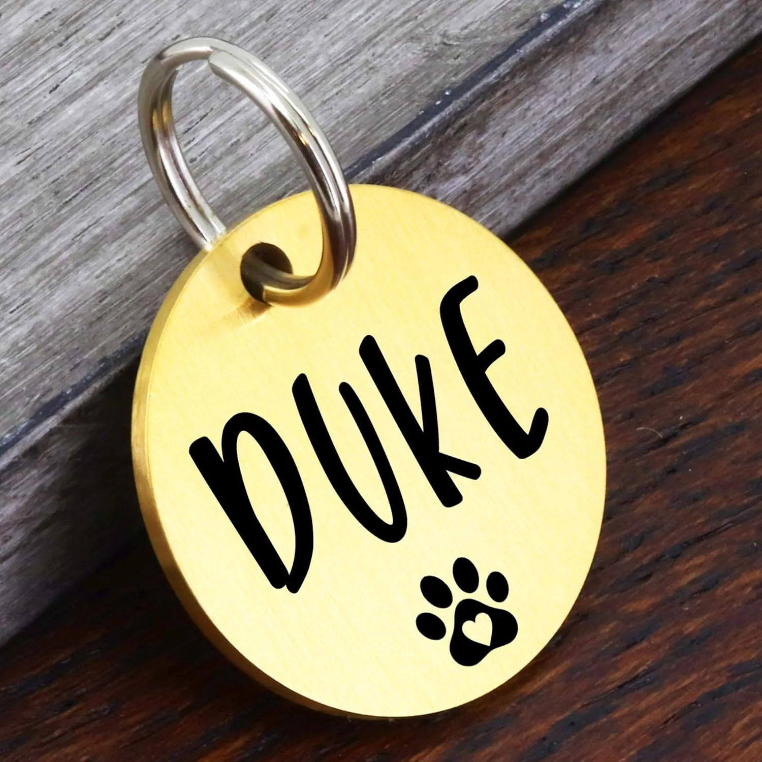 Ultra Joys Custom Personalized Pet ID Tag - Brushed Stainless Steel Round Tag, Gold Medium