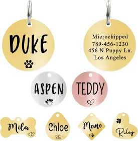 Ultra Joys Custom Personalized Pet ID Tag - Brushed Stainless Steel Round Tag, Gold Medium