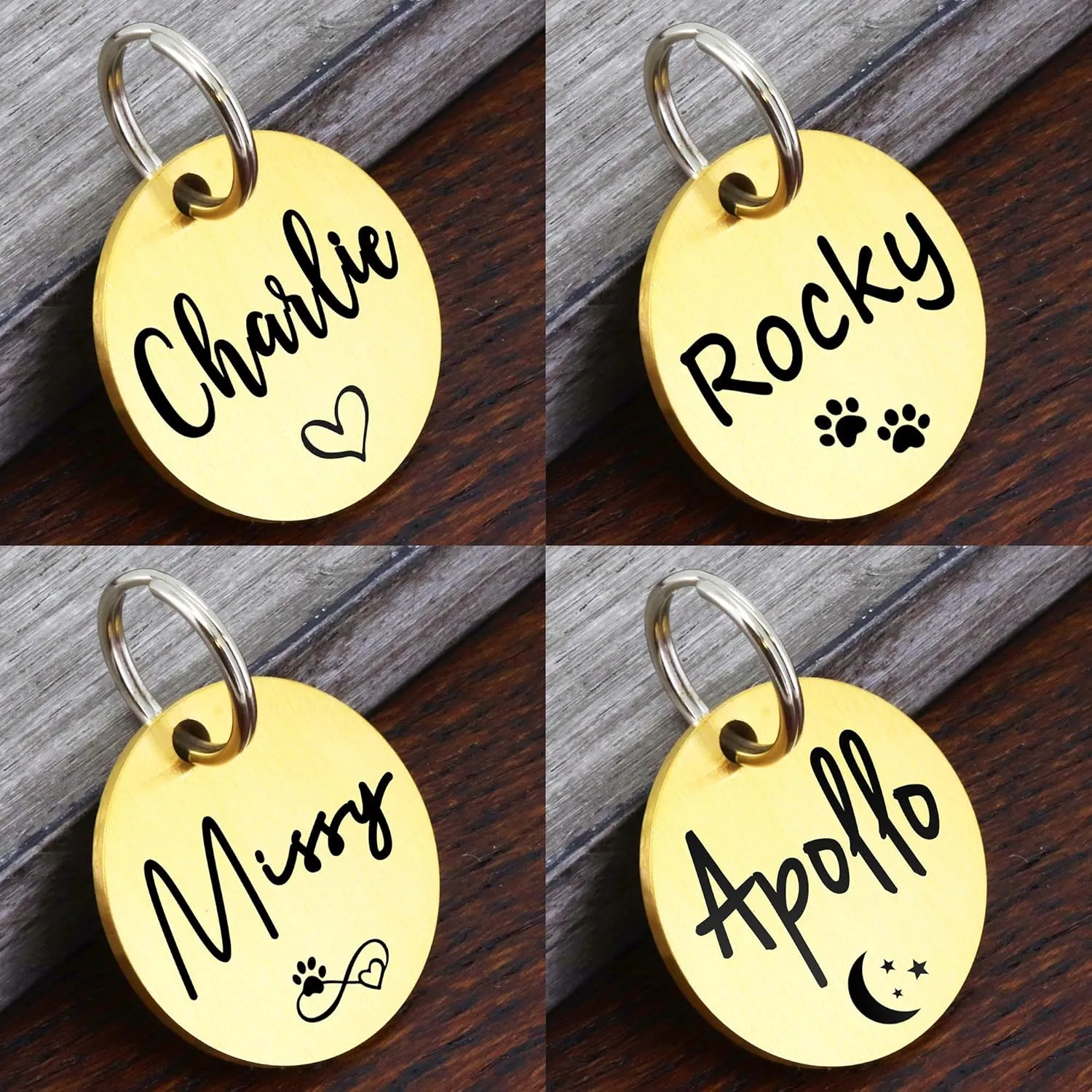 Ultra Joys Custom Personalized Pet ID Tag - Brushed Stainless Steel Round Tag, Gold Medium