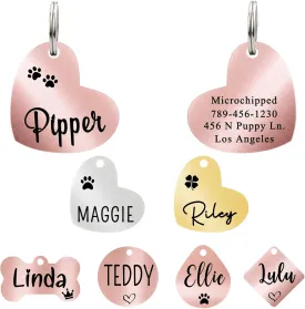 Ultra Joys Custom, Personalized Pet ID Tag, for Dogs, Brushed Stainless Steel Heart Dog Tag Rose Gold Medium