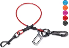 VIVAGLORY Dog Seat Belt, Chew Proof Waterproof Multi-Functional Dogs Safety Belt, Heavy Duty Steel Rope Pet Car Seatbelt Rrestraint Harness for Small Medium Dogs, 22", Red