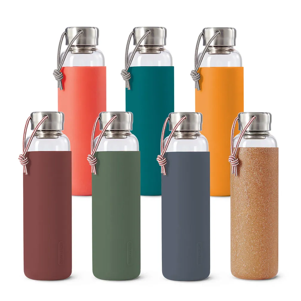 Water Bottle Glass Leak Proof Lightweight with Burgundy Purple Protective Sleeve 600ml