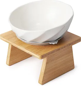 Y YHY Raised Cat Bowl, 6-Inch Cat Food Water Bowl with Suction Cup Cat Bowl Removable Wooden Stands Easy Fixation and Cleaning for Indoor Cats, Small Dogs