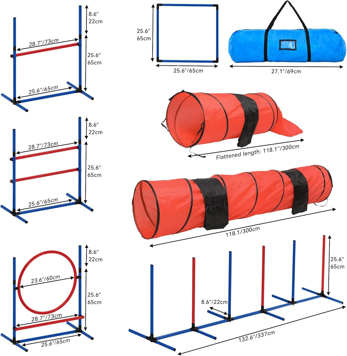 YITAHOME Dog Agility Training Equipments: Includes Flirt Pole Accessorie, 3 Flying Discs, 2 Agility Tunnel, 3 Jumps, 6 Weave Poles, Pause Box, Dog Agility Course Backyard Set Indoors Outdoors