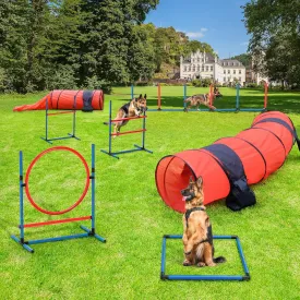 YITAHOME Dog Agility Training Equipments: Includes Flirt Pole Accessorie, 3 Flying Discs, 2 Agility Tunnel, 3 Jumps, 6 Weave Poles, Pause Box, Dog Agility Course Backyard Set Indoors Outdoors